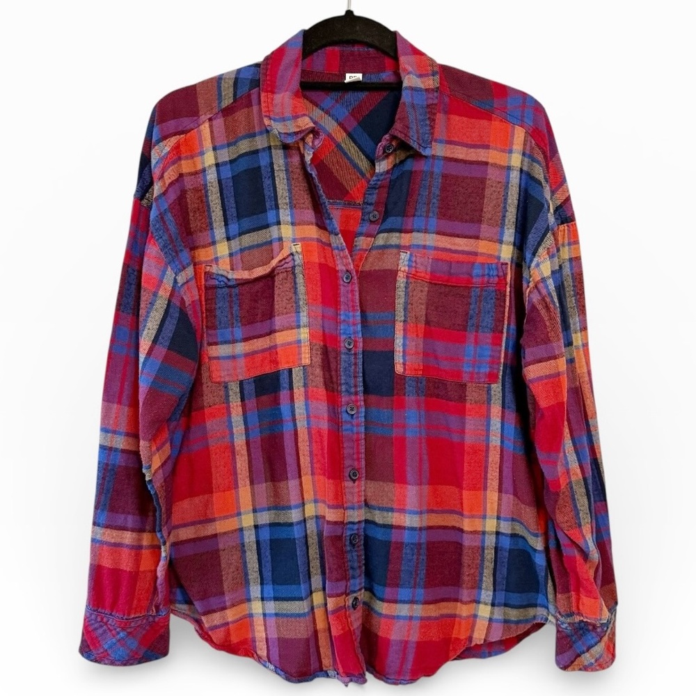 BP. Plaid Flannel Button Up Shirt Red Blue Orange Size Medium